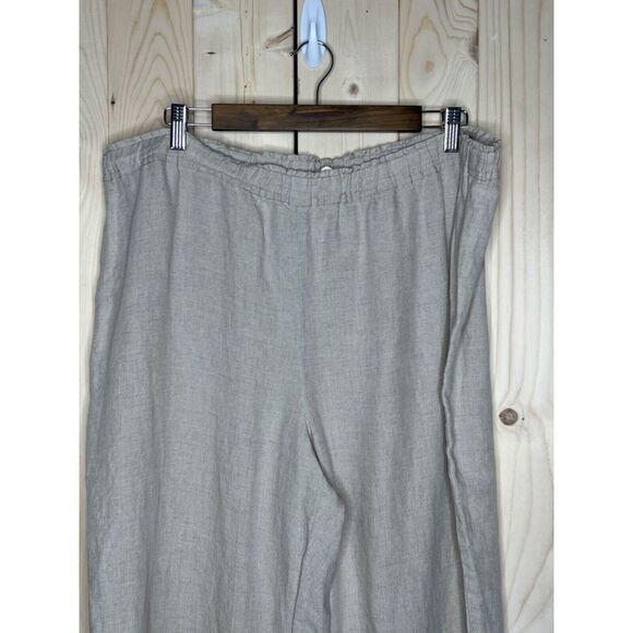 EILEEN FISHER BEIGE ORGANIC LINEN PULL ON ELASTIC WAIST WIDE LEG CROP PANTS XL - Picture 3 of 11